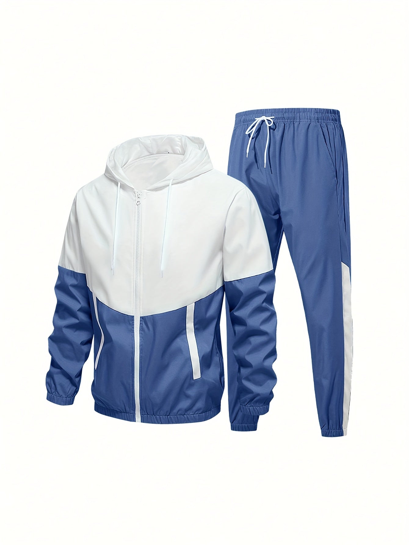 Conjunto deportivo de poliéster con bloque de colores y capucha para hombre, ideal para correr, entrenar y actividades al aire libre