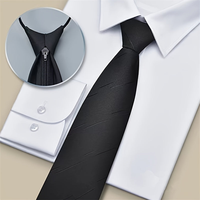 Men's Black Formal Tie for Business Banquets Zipper or Hand Tie Styles