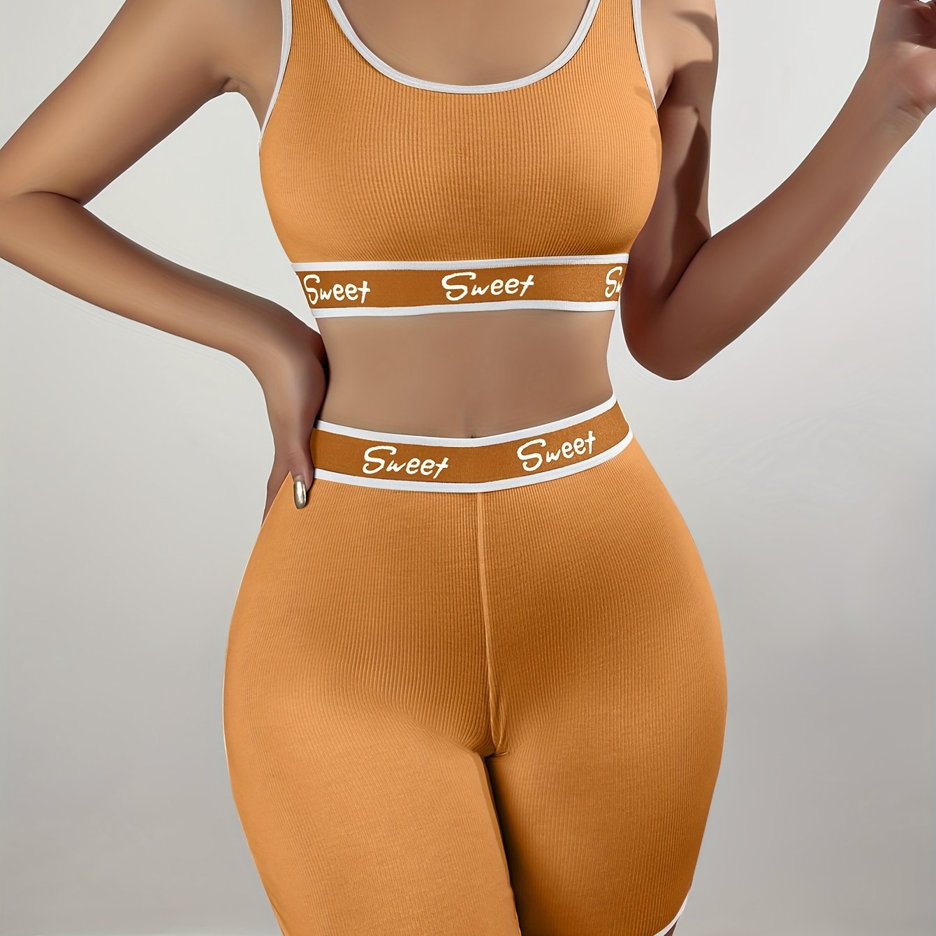 Women's Letter Print Lingerie Set Full Coverage Tank Bra and Boyshorts