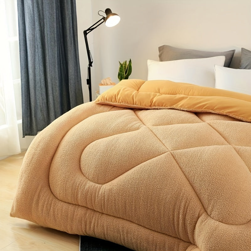 Autumn Winter Checkered Comforter with Milk Fleece Quilted Duvet for Dorms and Bedrooms