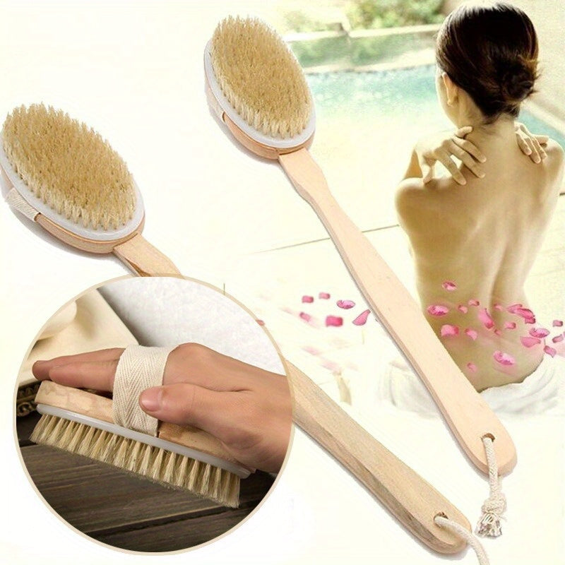 Dry Brush for Sensitive Skin with Long Handle, Natural Bristles, Odorless