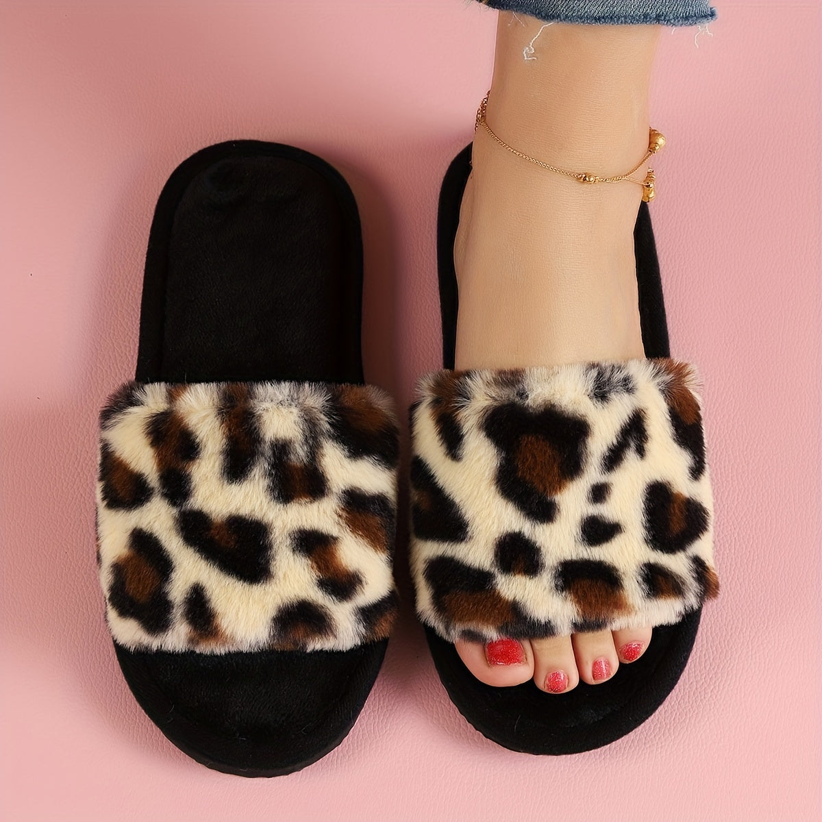 Leopard Print Women's Slip-On Slippers All-Season Soft Fabric Non-Slip EVA Sole