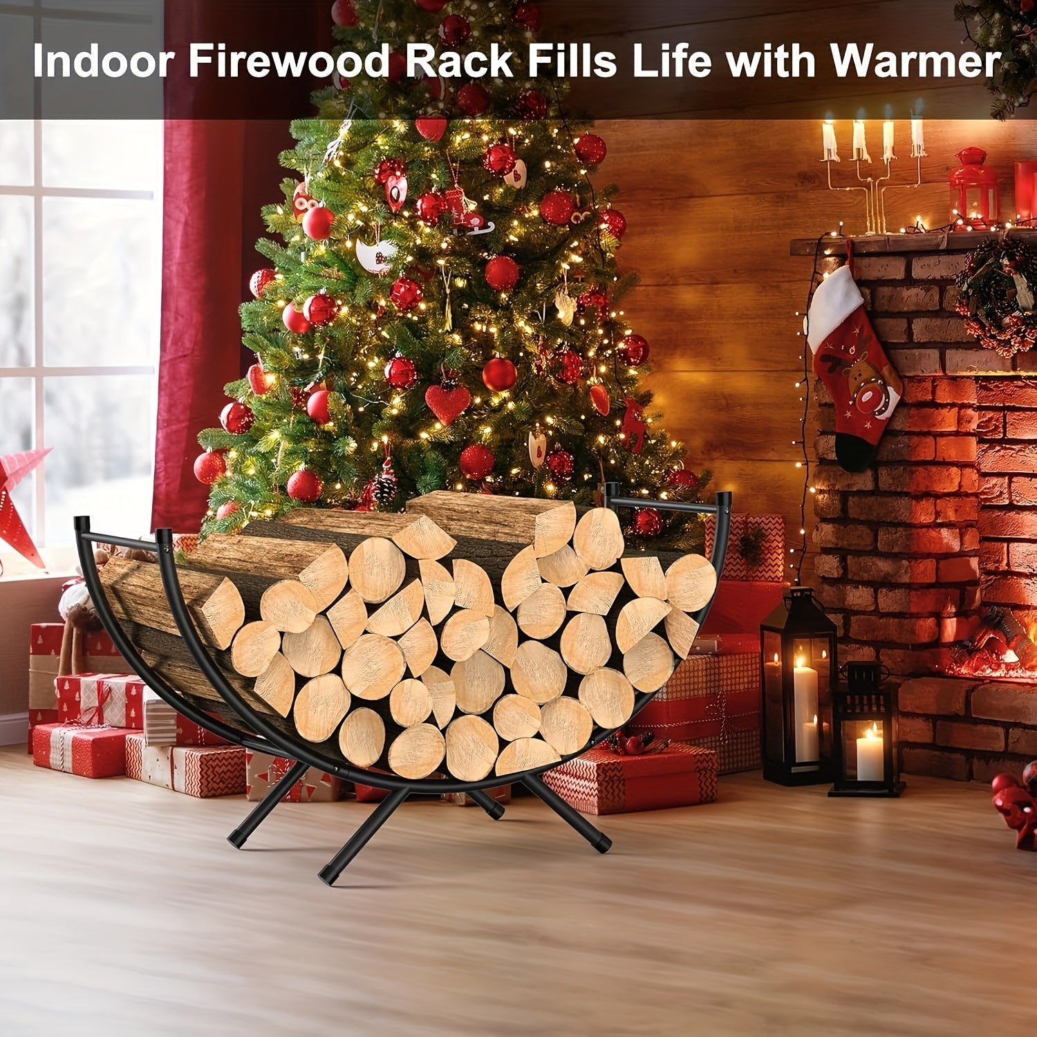 Metal Circular Firewood Holder Small Indoor Outdoor Fireplace Log Rack for Porch Patio