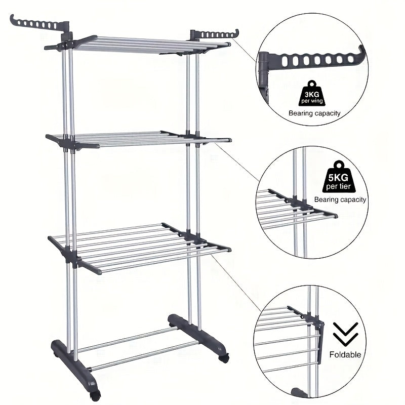 Expandable Foldable Metal Clothes Rack for Indoor Outdoor Space-Saving Laundry Drying