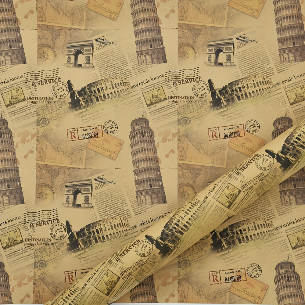 Kraft Paper Packaging with Vintage Newspaper Design and Eiffel Tower Bicycle Prints