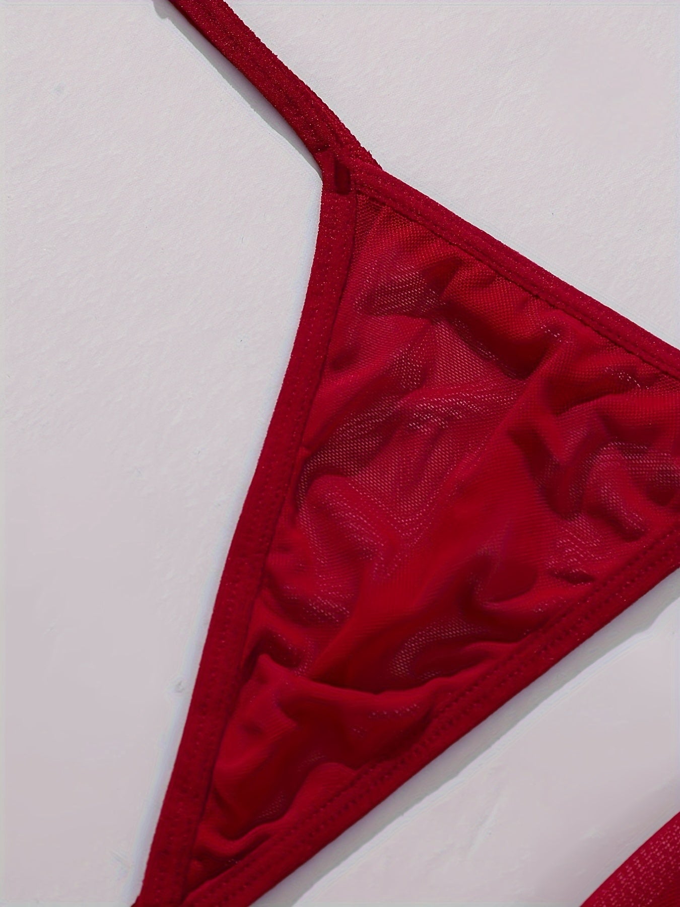 Lingerie Red Lace Mesh Slip Dress with Thong Set V-Neck Bow Detail