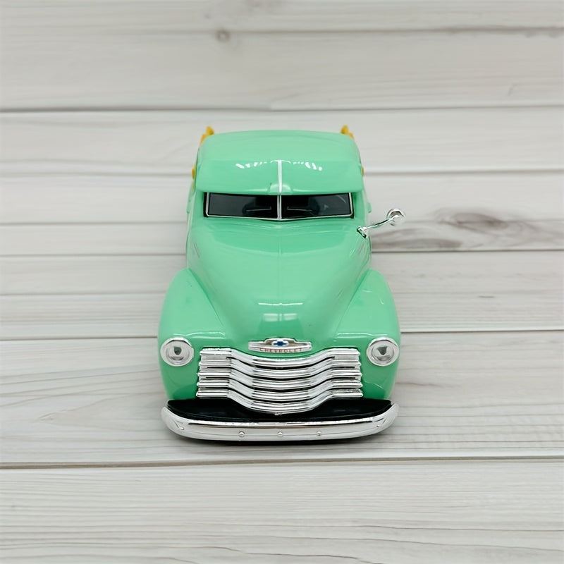 Coche de modelo de hojalata para niños a escala 1:25, camión pickup vintage verde de aluminio