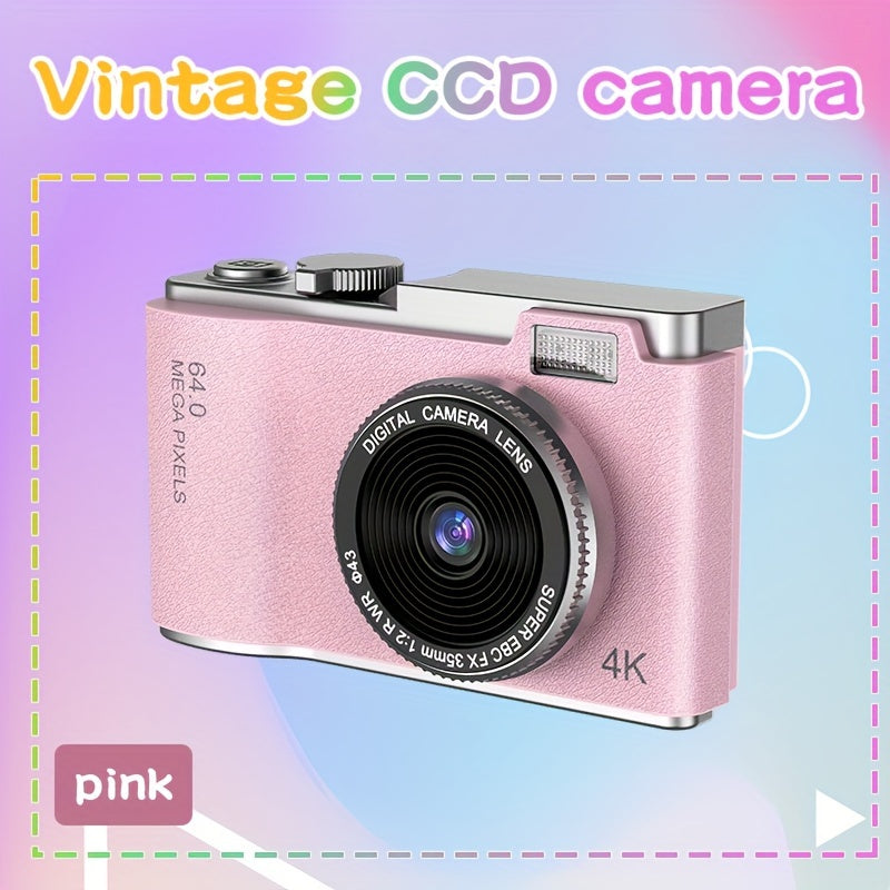 Retro Style 4K HD CCD Digital Camera with Dual Lens USB-C Charging 2.4 Inch Screen