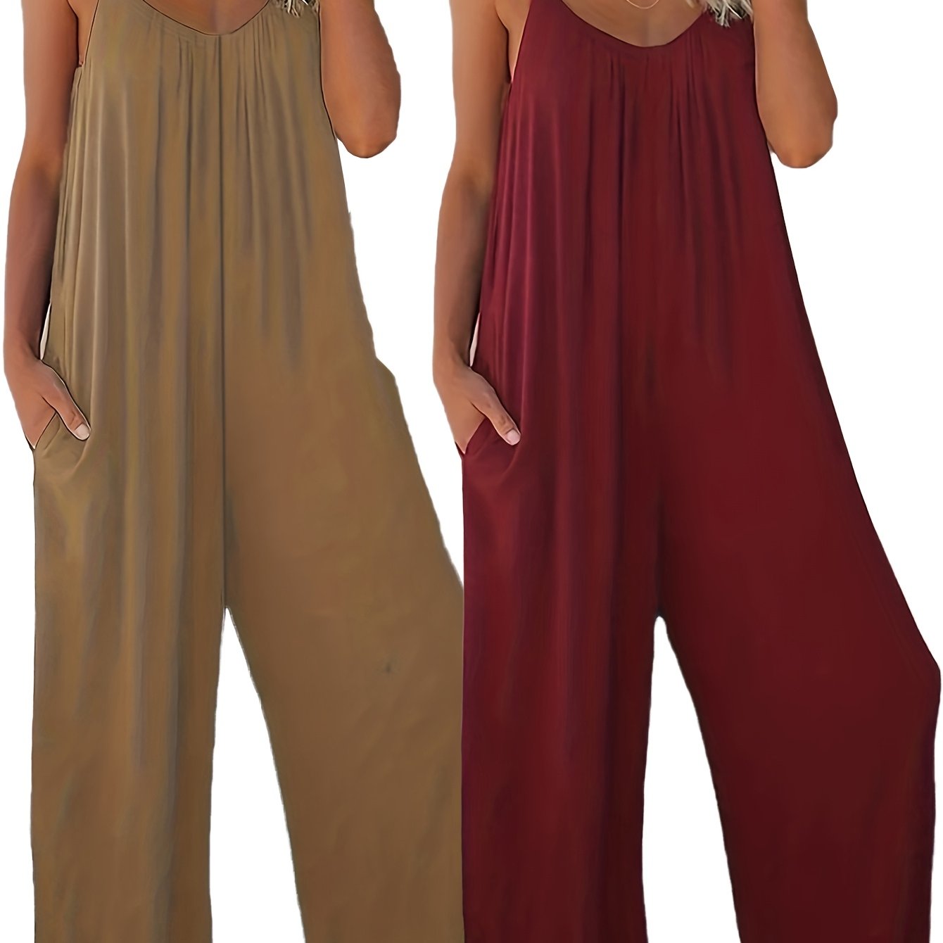 Women's Sleeveless Jumpsuits Organic Cotton Wide-Leg Rompers with Pockets
