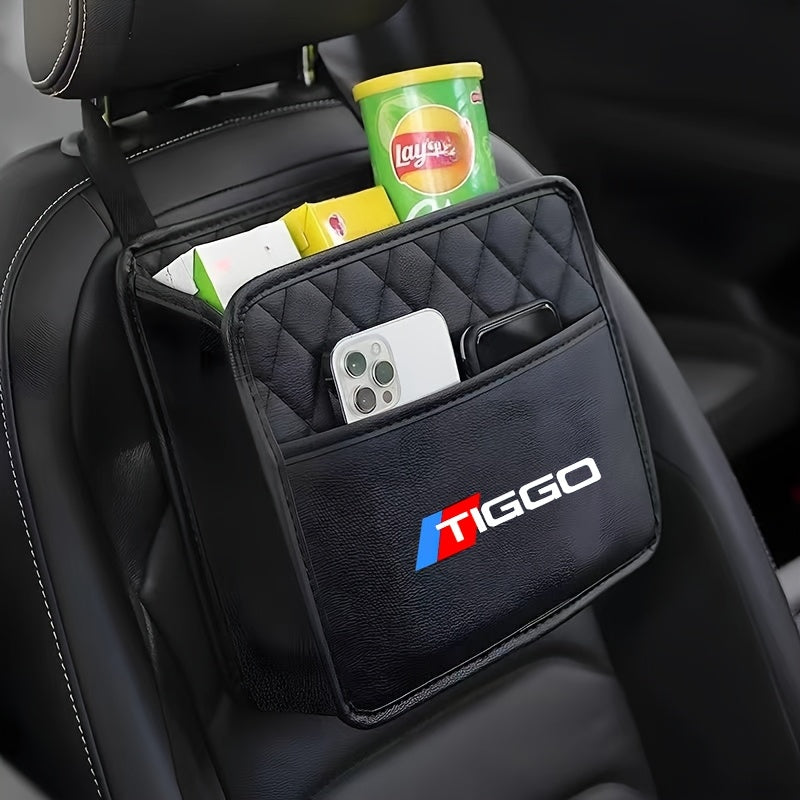 Multifunctional Faux Leather Car Storage Box With Cup Holder and Phone Pocket