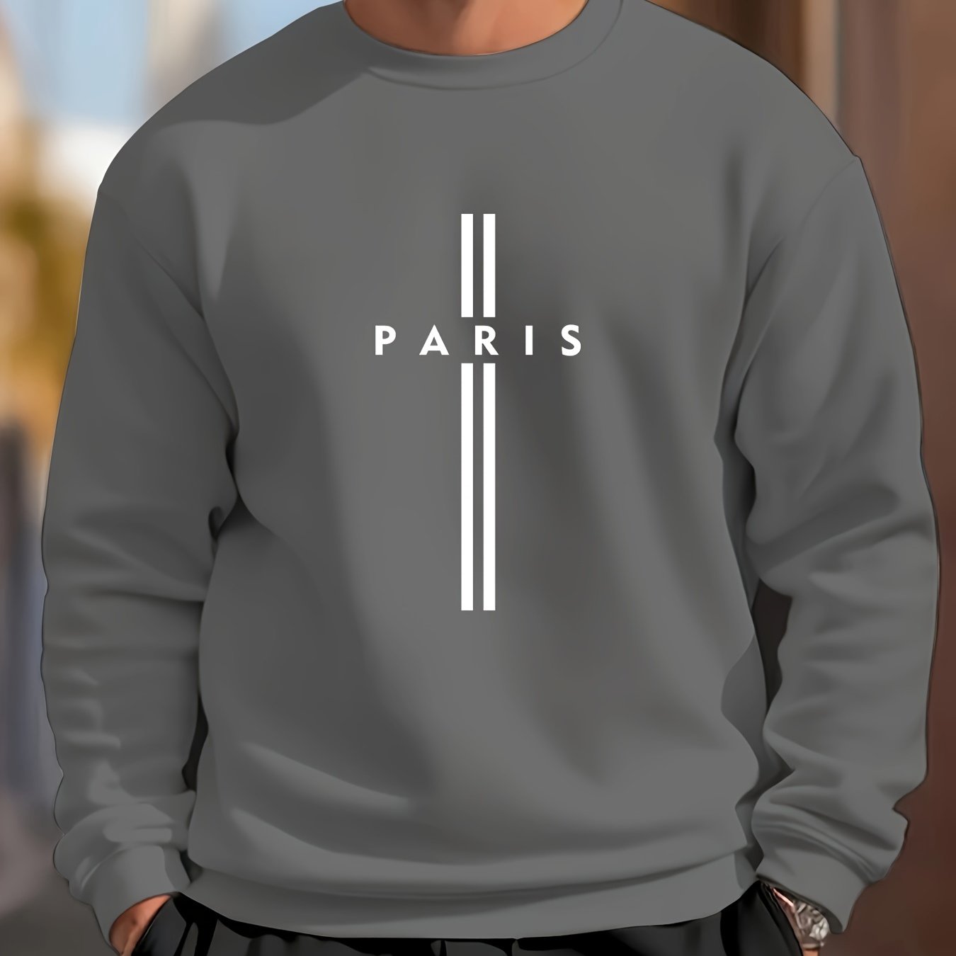 Men's Polyester Crew Neck Sweatshirt with Letter Print for Outdoor Sports in Spring and Autumn