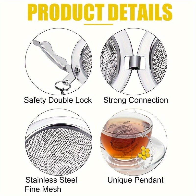 Set of 2 Stainless Steel Tea Strainers with Honeybee and Beehive Designs for Loose Leaf Tea