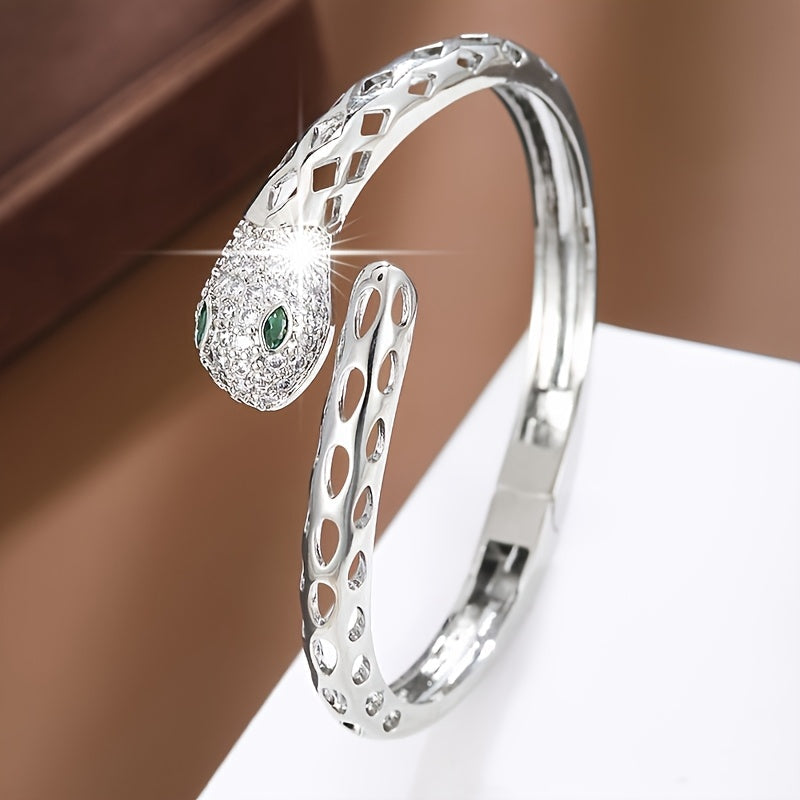 Women’s Copper Cuff Bracelet with Hollow Snake Design and Synthetic Zirconia