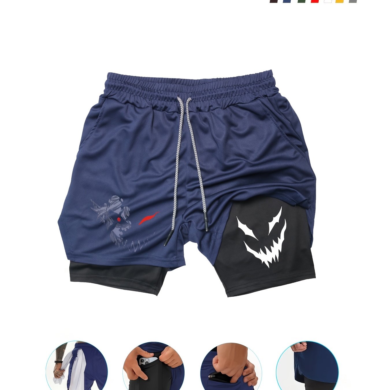 Men's Quick-Dry Dual-Layer Shorts with Pockets in Olive Green for Gym Running Sports