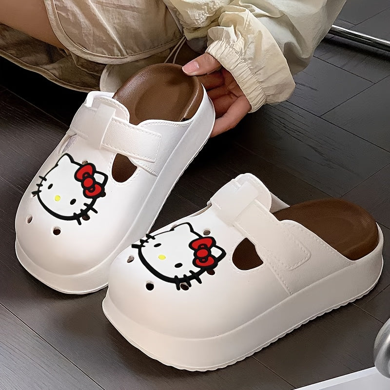 Women'S White EVA Platform Clogs with Red Bow Breathable Beach Shoes