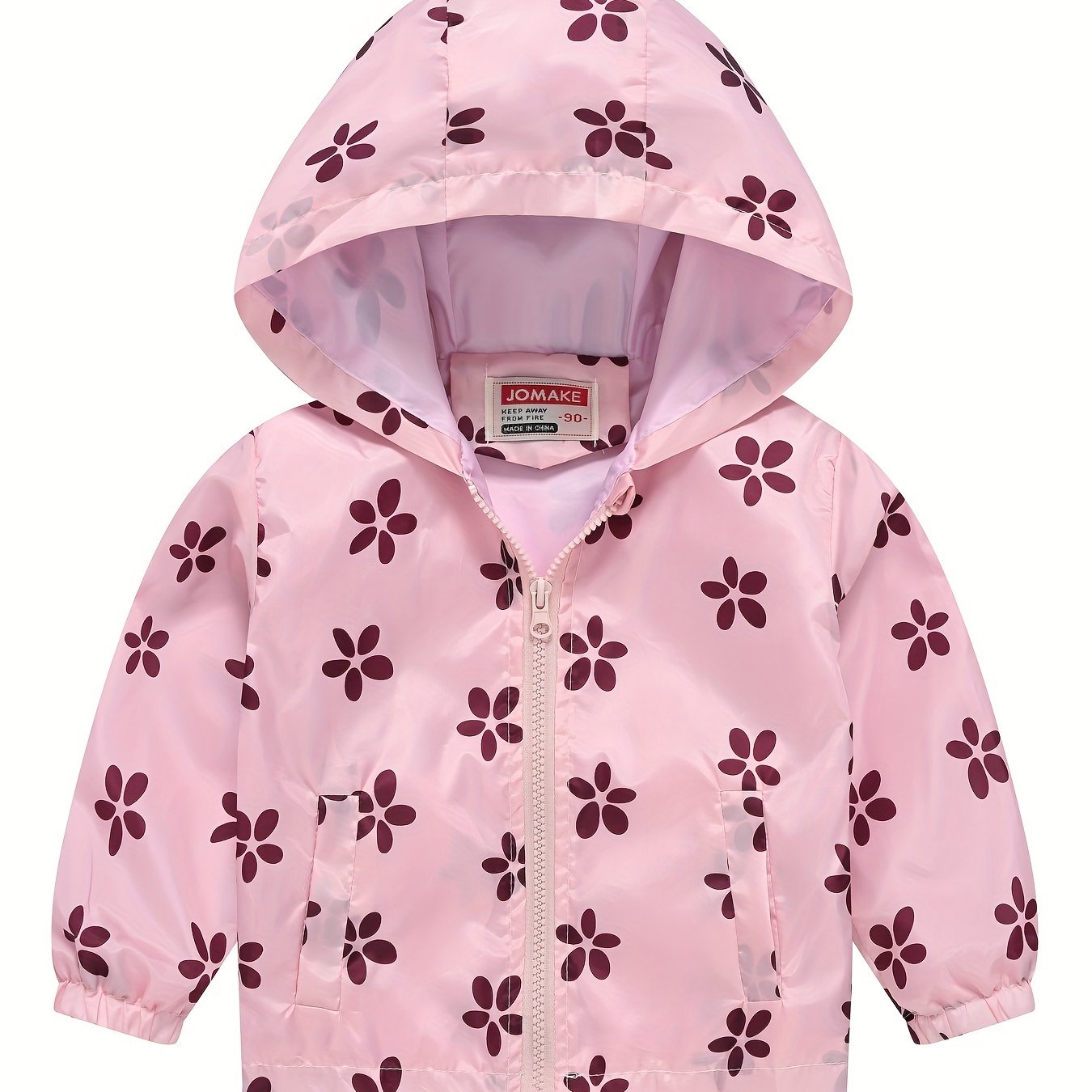 Girls' Cartoon Flower Print Hooded Zipper Jacket with Pockets for Girls 12 and Under