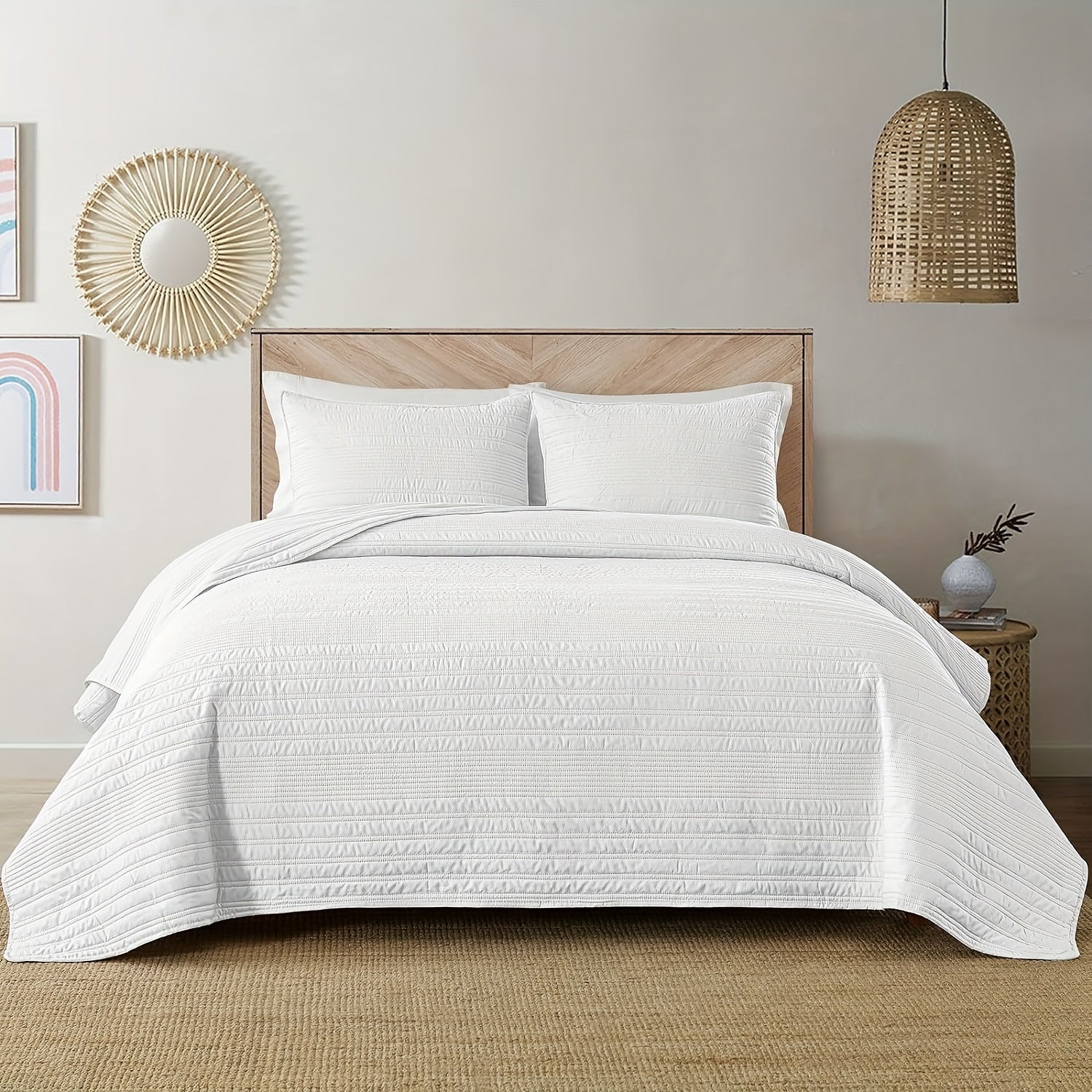 Комплект постельного белья для двуспальной кровати с цветочным и полосатым узором, тиснением из хлопка, включает 1 наволочку и 2 наволочки