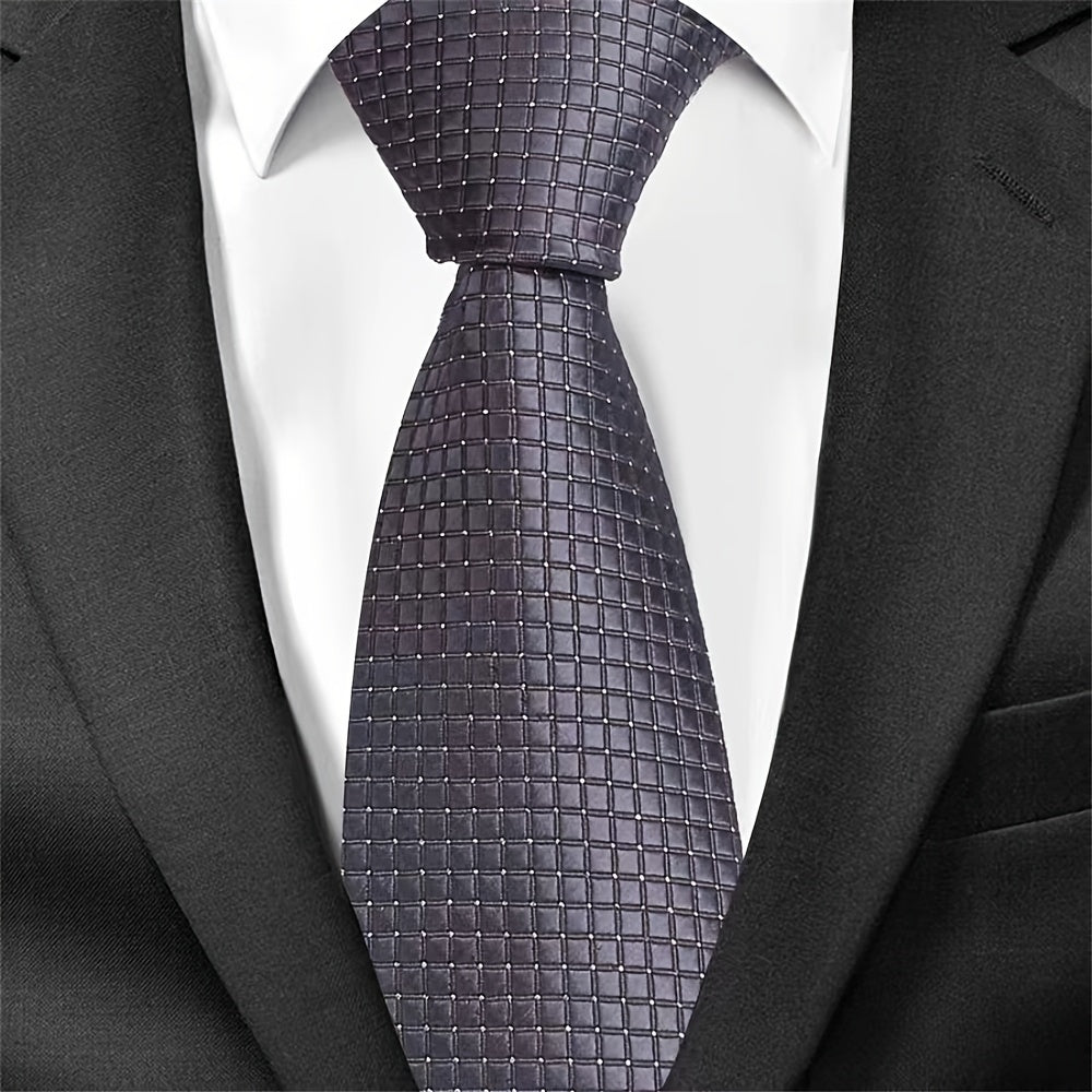 Men's Classic Business Tie Small Plaid Pattern Wedding Tie for Formal Events