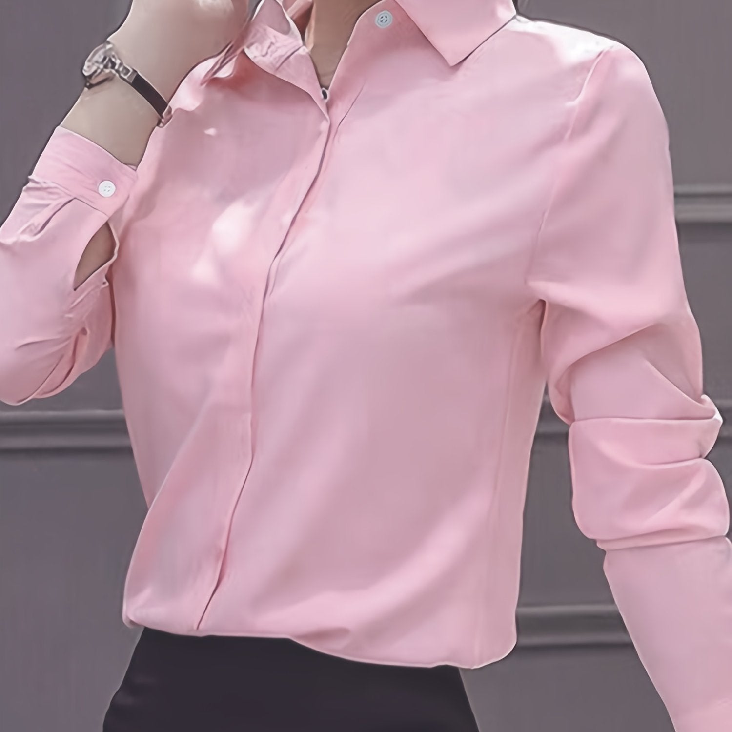 Women's White Long Sleeve Shirt for Work and Career Interviews Polyester Solid Sheer Spring Autumn