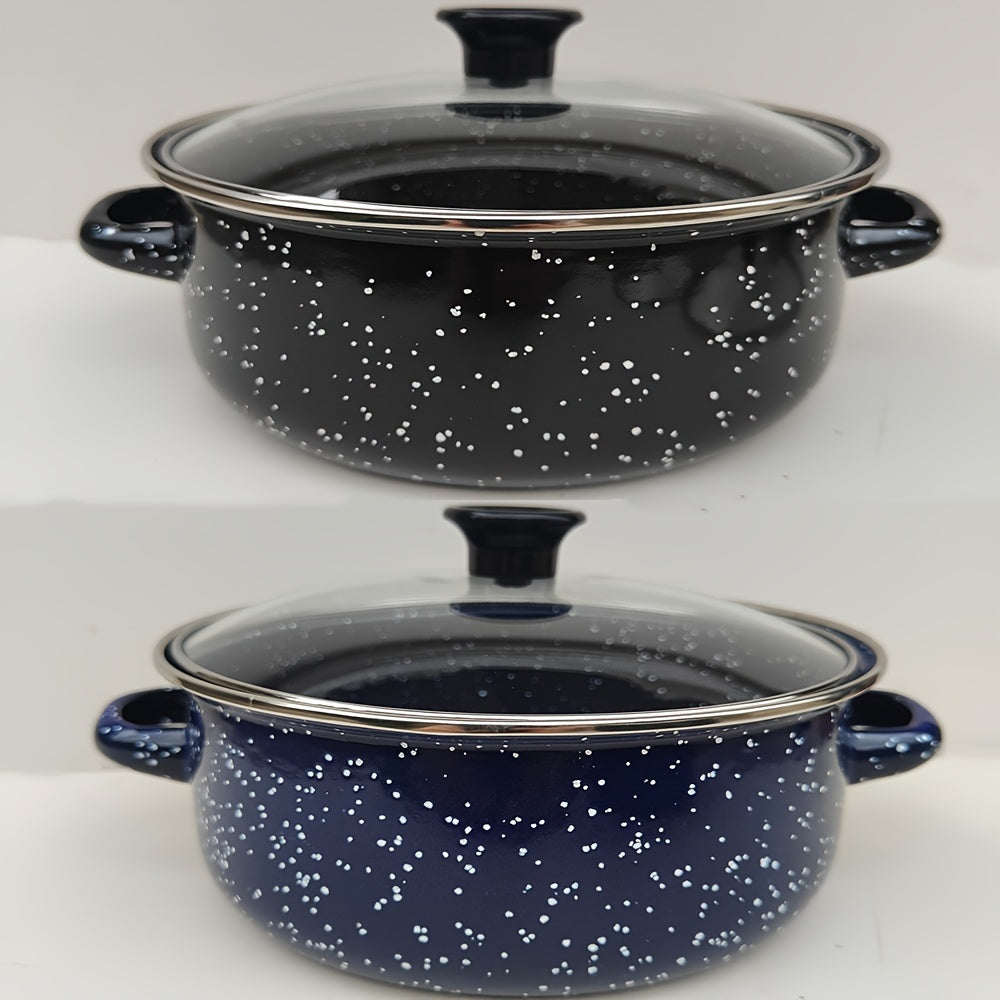 Enamel Cookware Set with Glass Lids, 6-Piece Lightweight Pots for Versatile Cooking