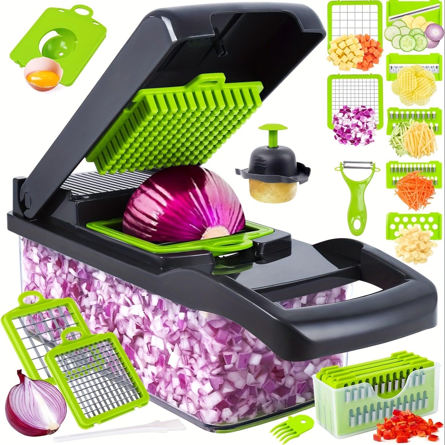 16-In-1 Vegetable Chopper Slicer Set with 8 Blades and Onion Mincer