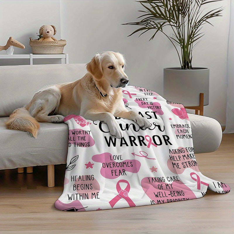 Pink Breast Cancer Awareness Throw Blanket for Survivors and Supporters All-Season Flannel Bedding