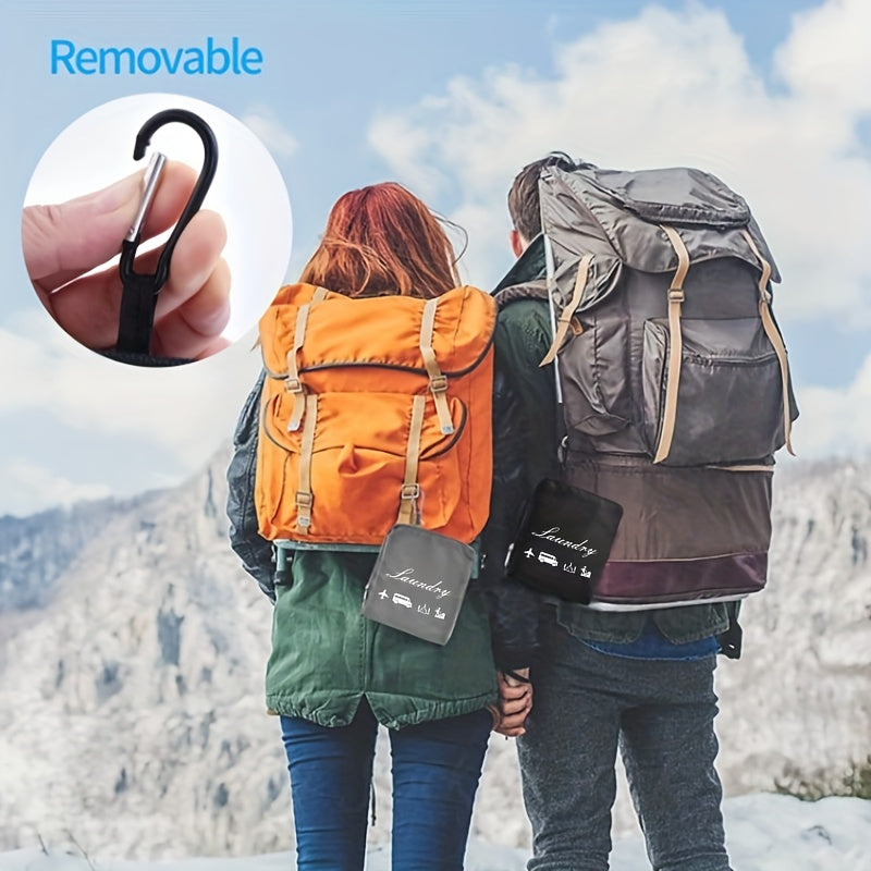 Foldable Laundry Bags with Handles and Aluminum Carabiner for Travel and Camping Black Grey