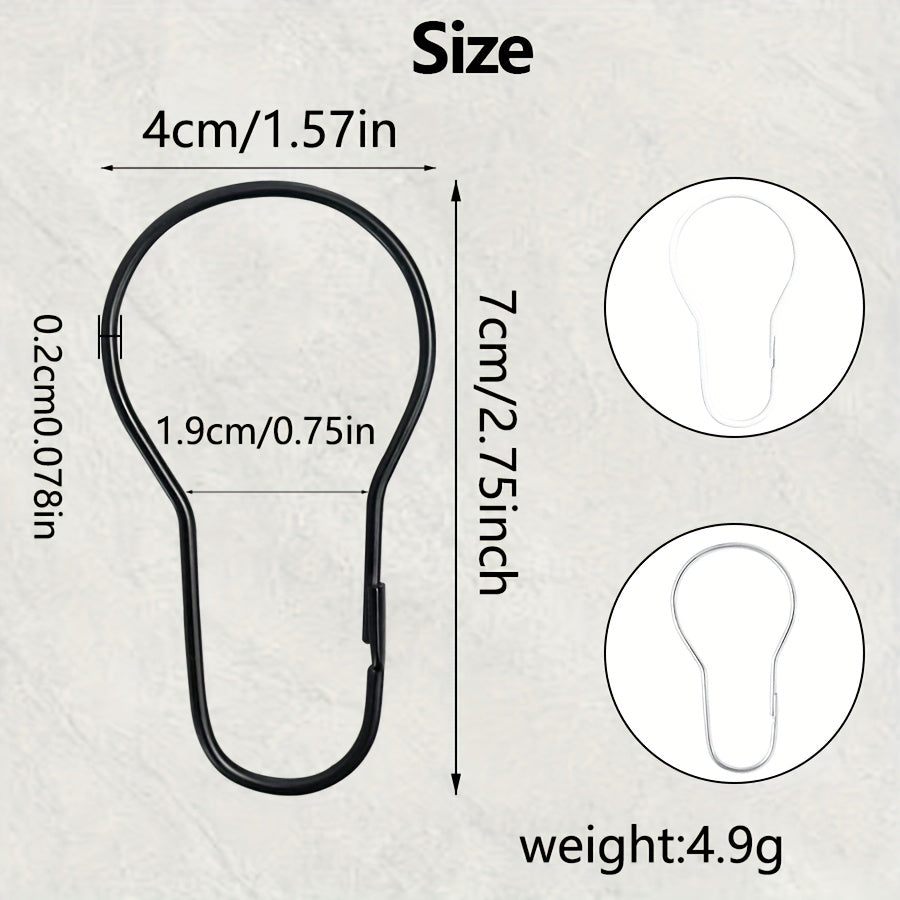 12-упаковка чугунных крючков для штор в хроме, черном и белом цветах для занавесок в ванной и на кухне.