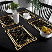 Black and Gold Patterned Table Mats for Dining and Kitchen Decor Set of Four