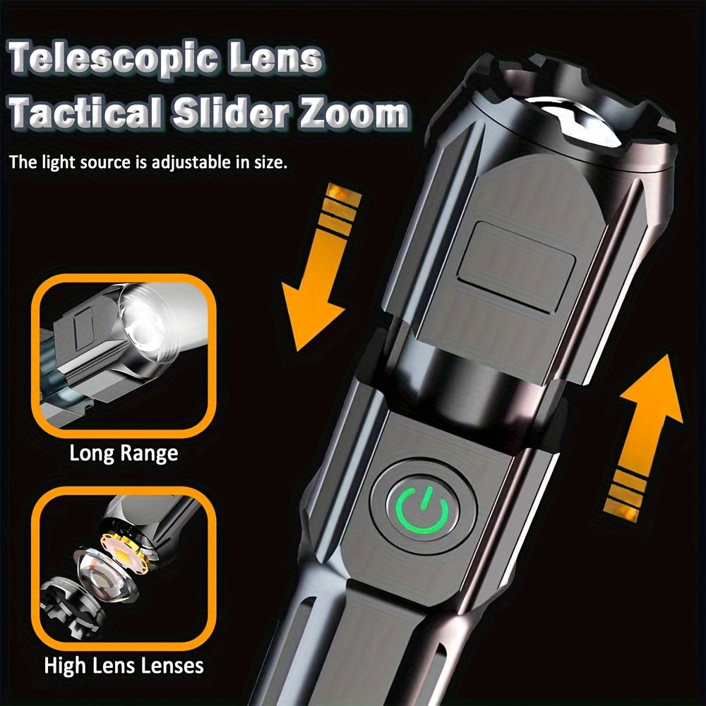 Перезаряжаемый фонарик P50 с телескопическим зумом и USB-зарядкой, аккумулятор 800mAh, не водонепроницаемый. Идеален для активного отдыха, кемпинга и ремонта автомобилей.