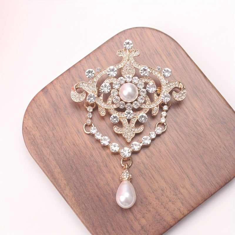 Antique-Inspired Brooch with Faux Pearls and Rhinestones for Women Weddings Bridesmaid Gifts