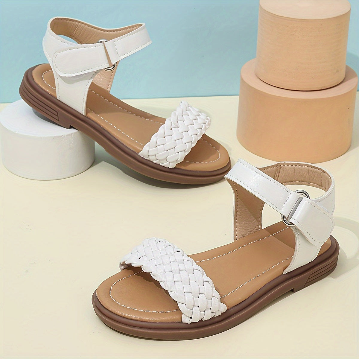 Girls Open Toe Sandals Lightweight Breathable Spring Summer Solid Color Casual