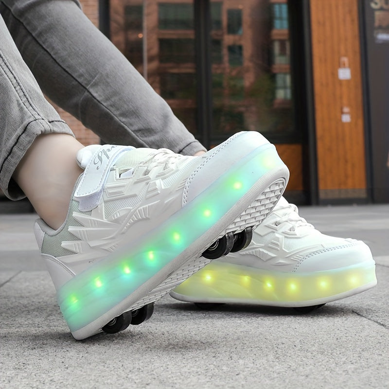 Girls Low Top LED Roller Shoes Lightweight Breathable All-Season Indoor Outdoor