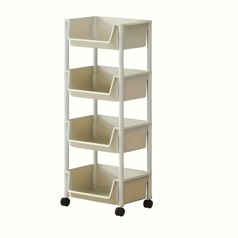 Plastic Mobile Storage Shelf with Wheels for Living Room Bedroom Dormitory