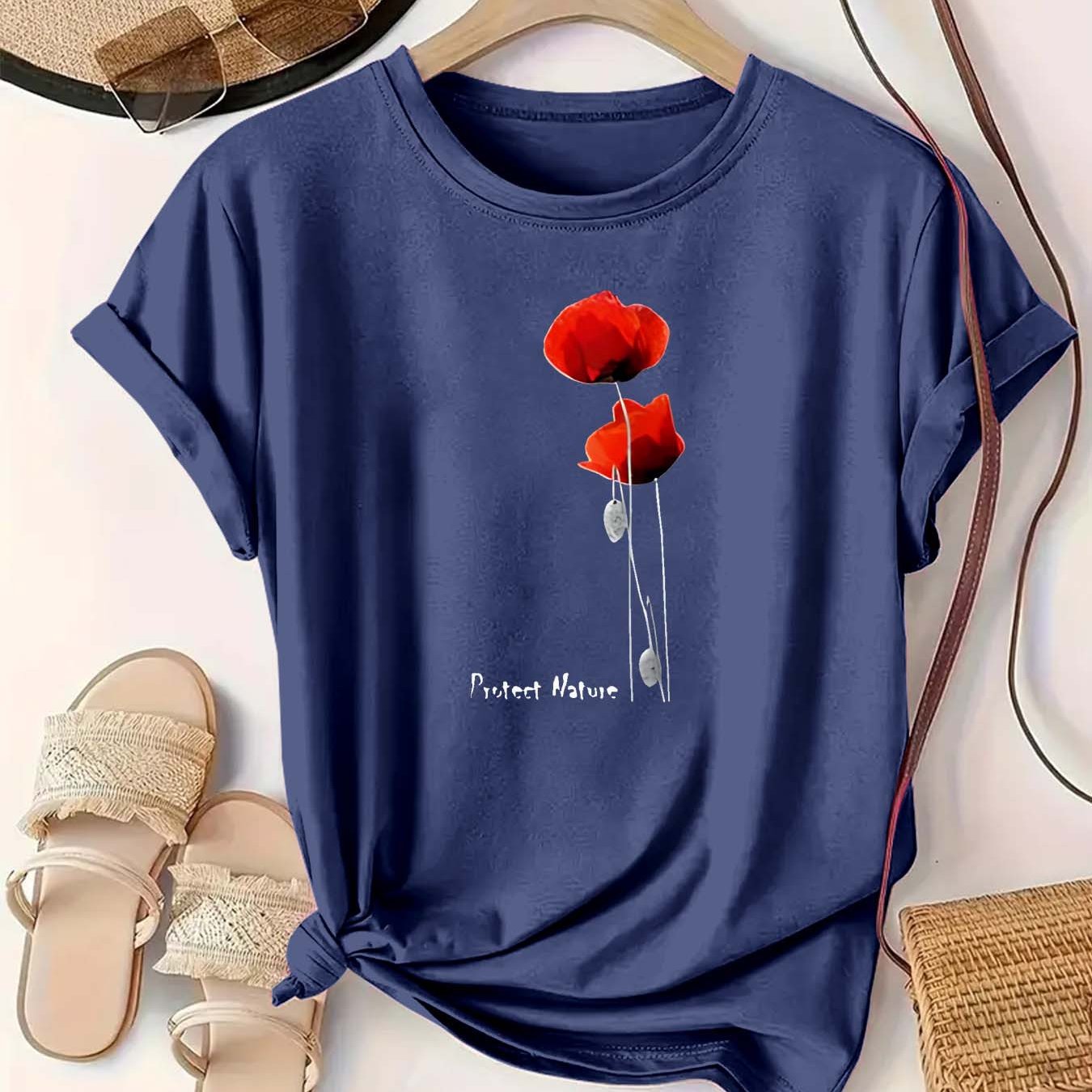 Women's Green Cotton T-Shirt Short Sleeve Casual Summer Top