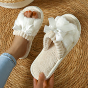 Unisex Plush Fleece Open-Toe Slippers Color-Block Cozy House Shoes