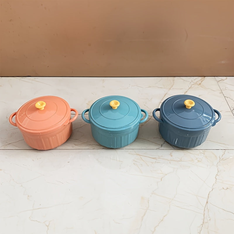 Stainless Steel Soup Bowl with Lid Microwave Safe Double Ear Candy Colors 850ml