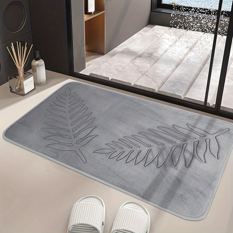 Non-Slip Leaf Pattern Bathroom Mat Absorbent Quick-Dry Polyester Rug