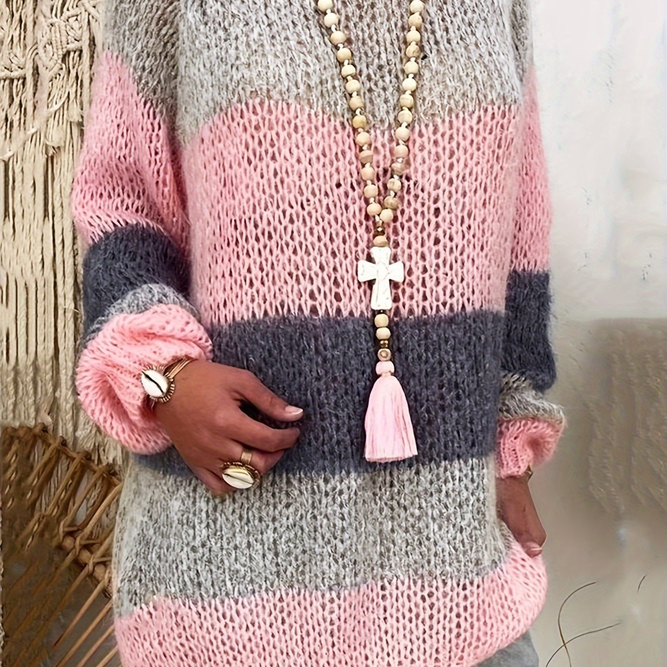 Women's Knit Sweater Pullover Solid Color Round Neck Medium Stretch All-Season