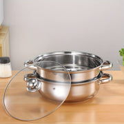 Stainless Steel Double-Layer Steamer Pot with Transparent Lid and Composite Bottom