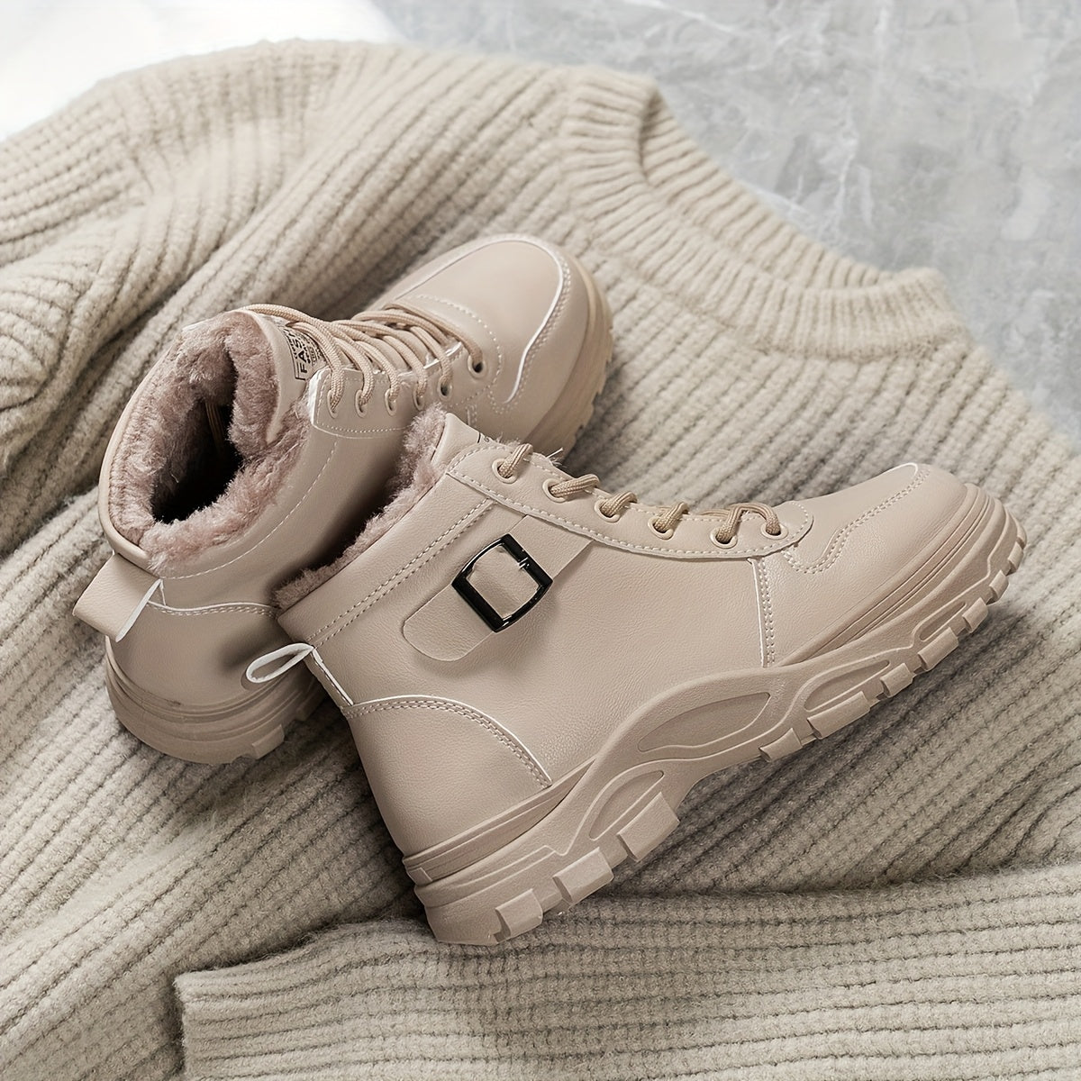 Women’s Winter Black and White Plush Slip-On Boots for Plus-Size Outdoor