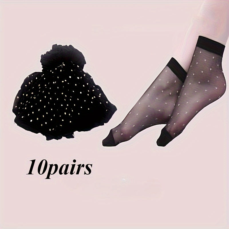 Yoz uchun teri nuqta dizayni bilan 10 juft ayollar uchun shaffof yupqa paypoq