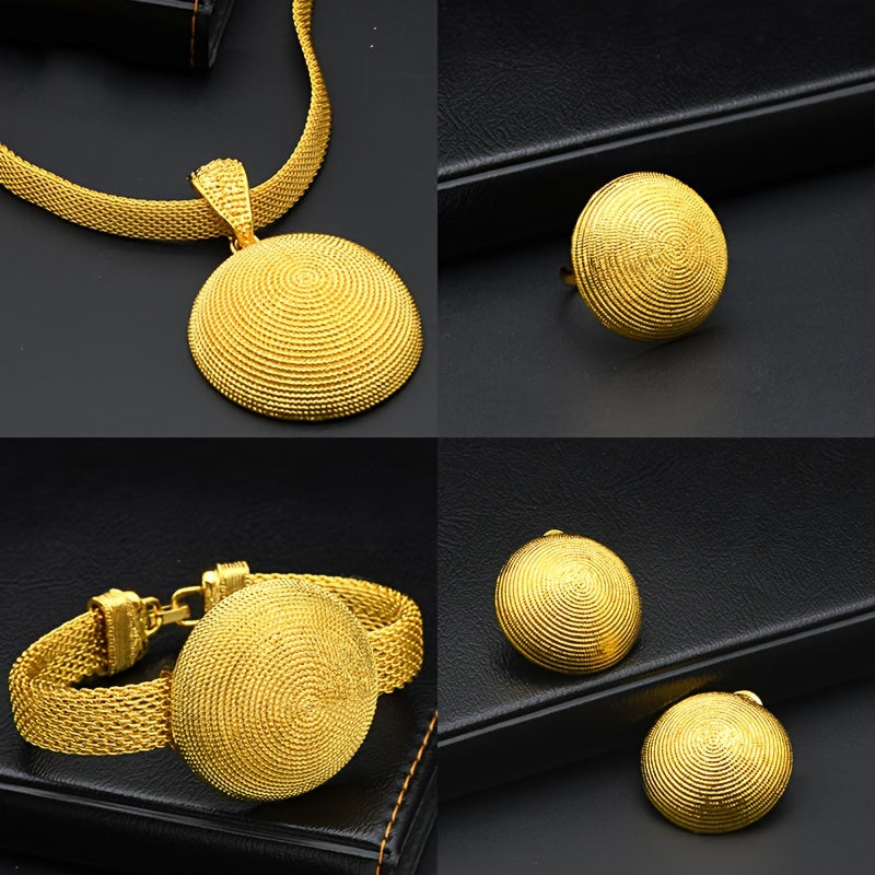 Nikoh uchun 18K oltin bilan qoplangan zargarlik to'plami: taqinchoq, quloq taqinchoq, uzuk, bilaguzuk