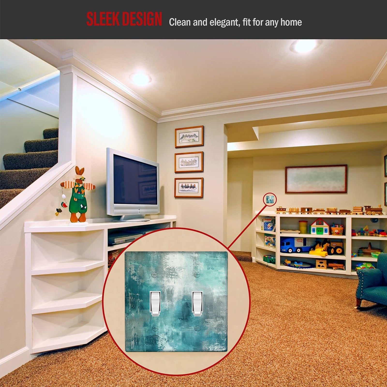 Cubierta de interruptor de luz en turquesa y gris abstracto, placa decorativa de policarbonato irrompible