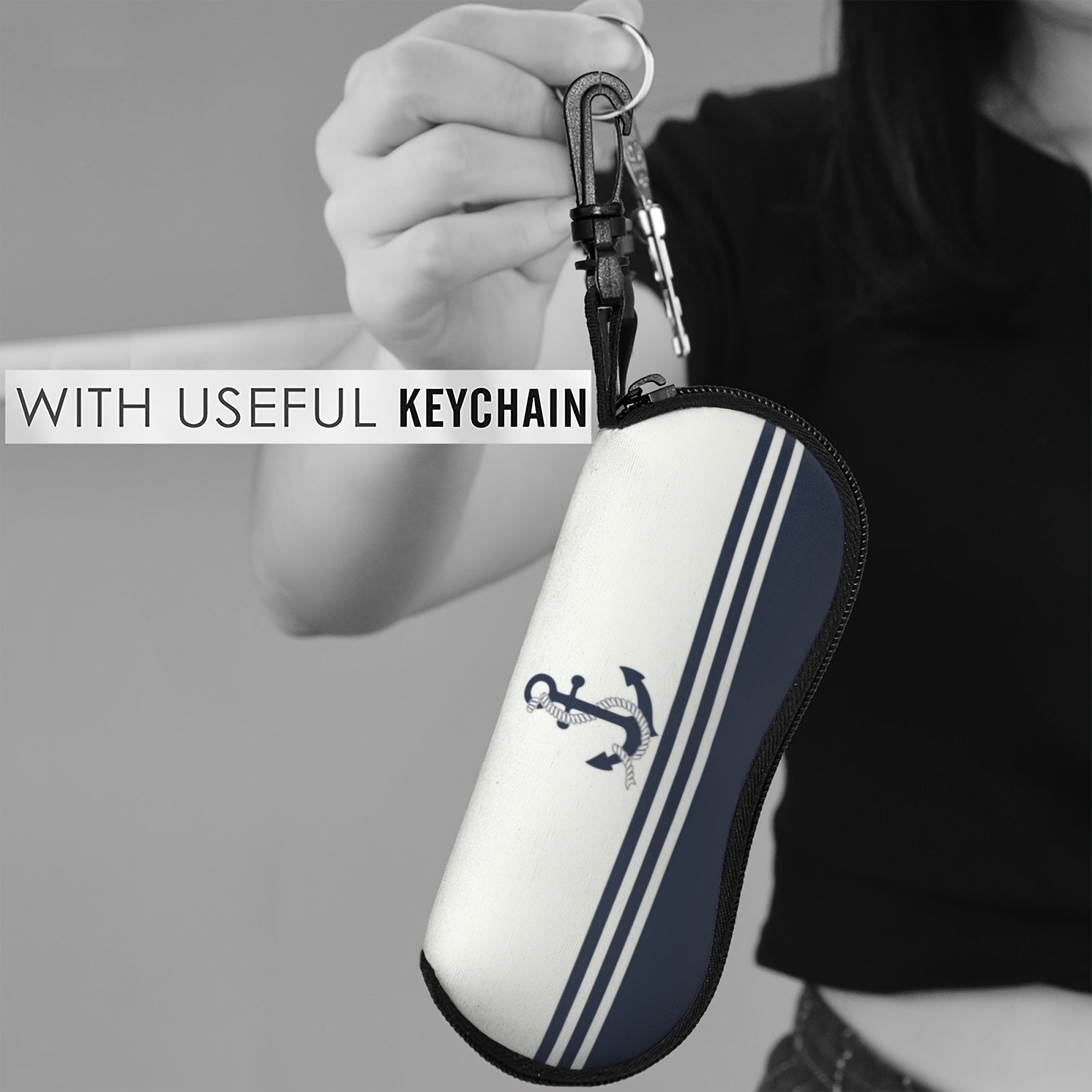 Estuche para gafas con patrón de ancla azul marino para hombres y mujeres, ligero, con soporte de neopreno