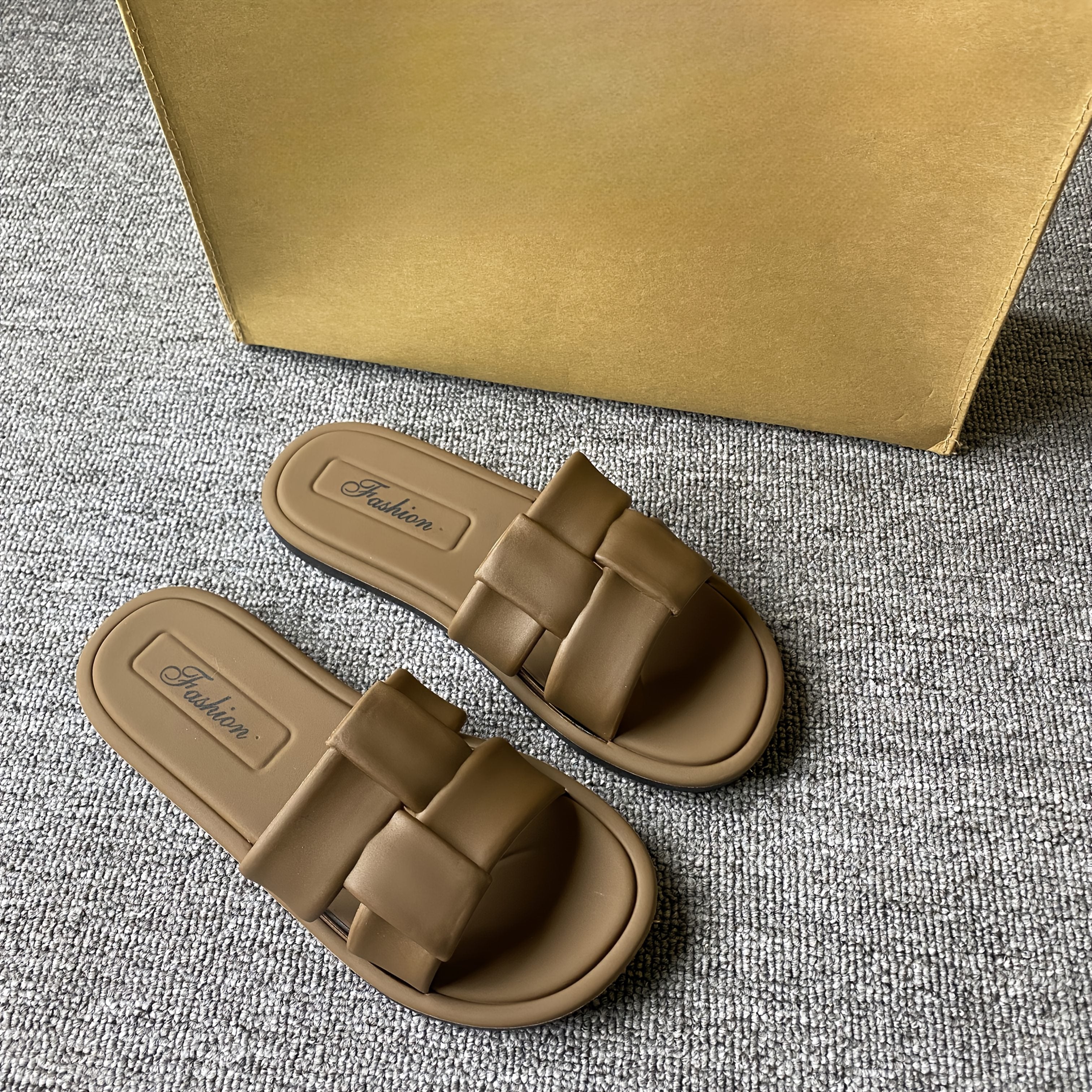 Women's Summer Flat Open-Toe Slip-On Sandals in Black White Brown