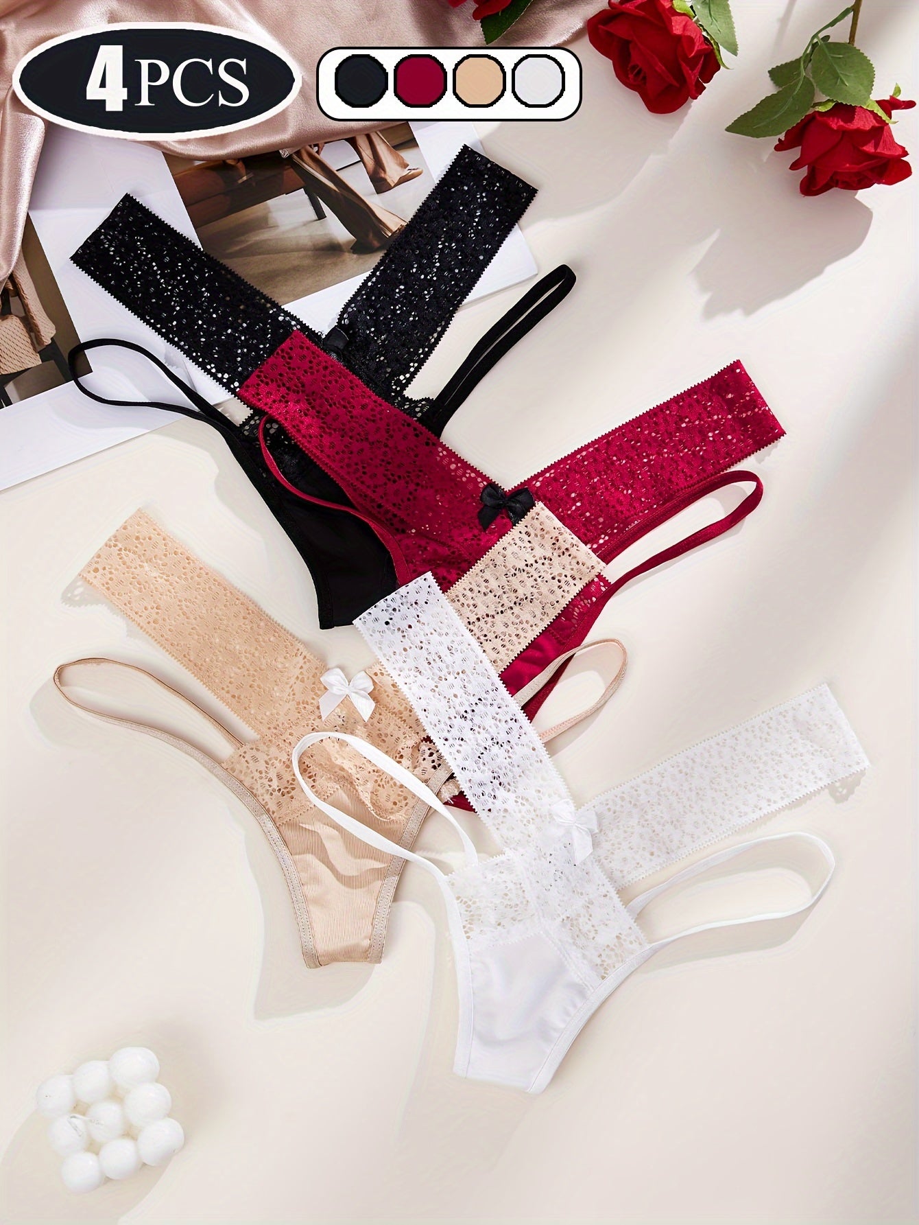 Women's Low Waist Panties 4-Piece Set Sexy Erotic Underwear