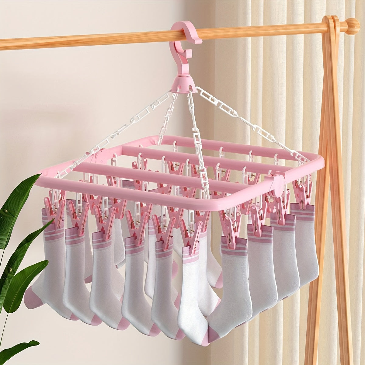Пластиковая сушилка для одежды с 32 зажимами для нижнего белья и носков, экономящая место вешалка для одежды