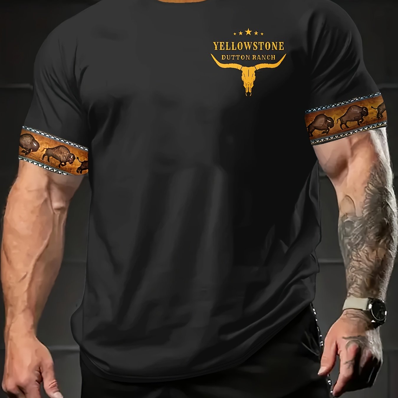 Camiseta de manga corta de cuello redondo casual para hombre con impresión digital, 100% poliéster, ajuste regular para todas las estaciones