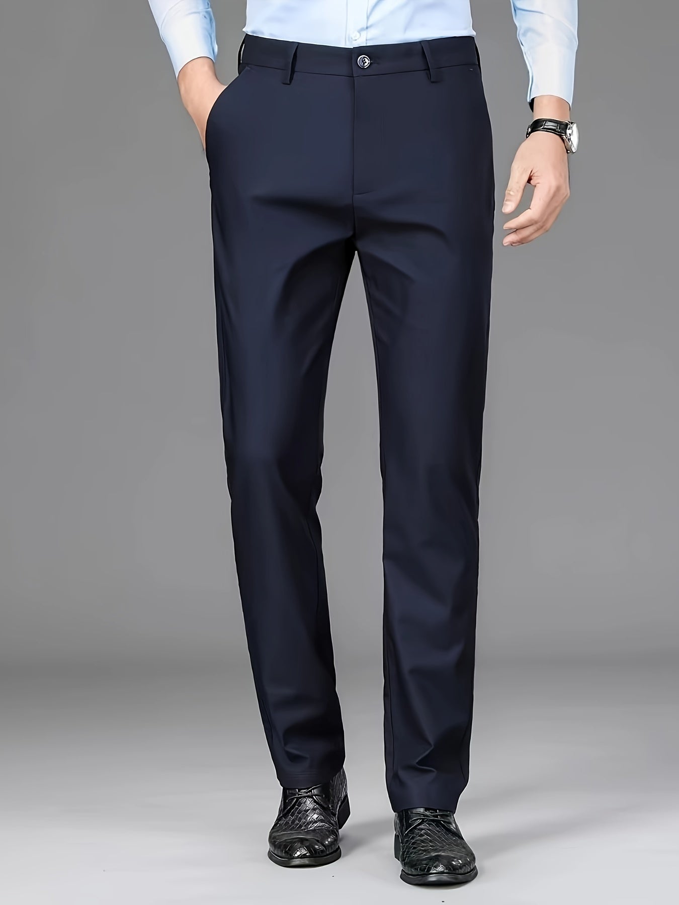 Men's Straight Leg Suit Pants Polyester Solid Casual Formal Autumn Winter